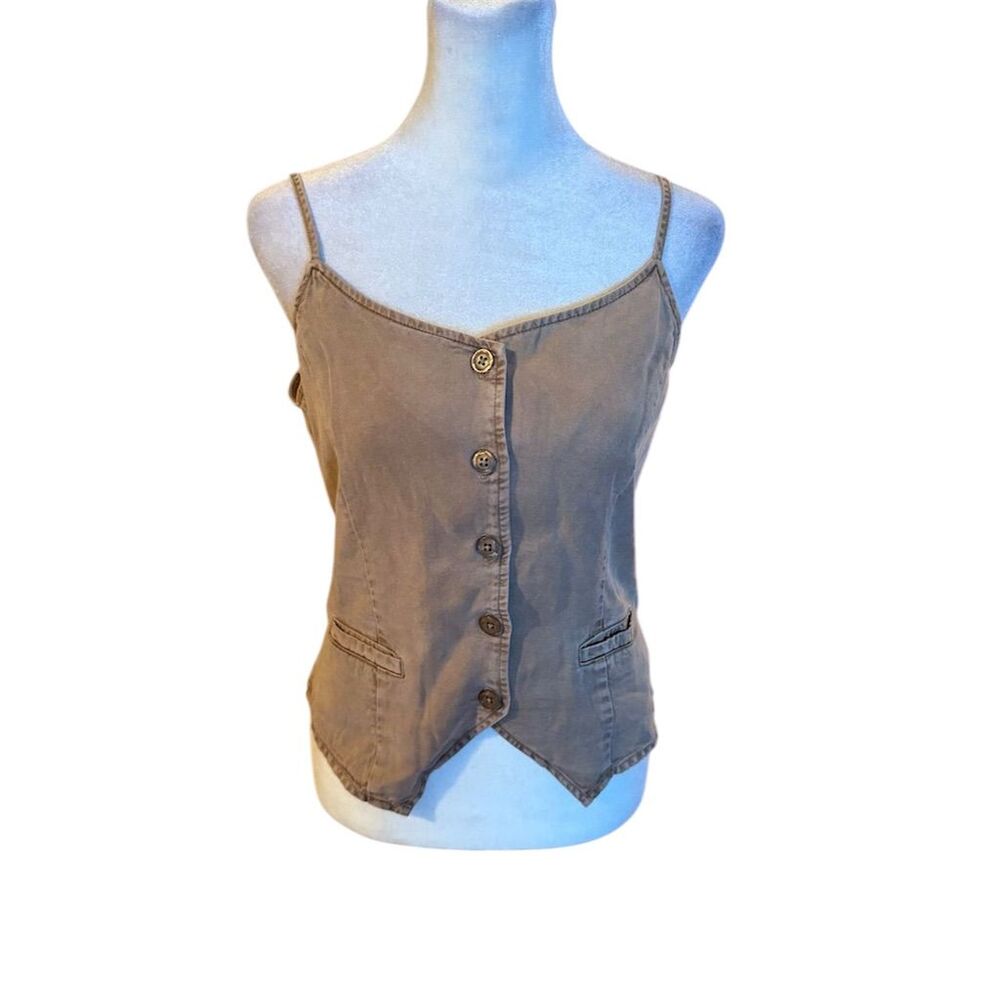 Women's Beige Spaghetti Strap Button-Front Tank Top Size S